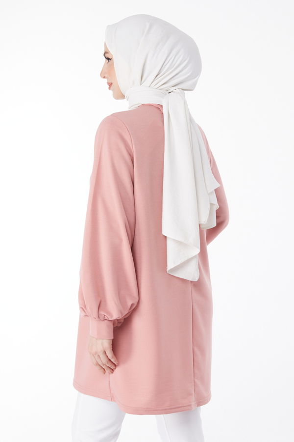Düz Hakim Yaka Kadın Pembe Sweatshirt - 13138