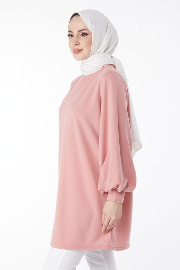 Düz Hakim Yaka Kadın Pembe Sweatshirt - 13138