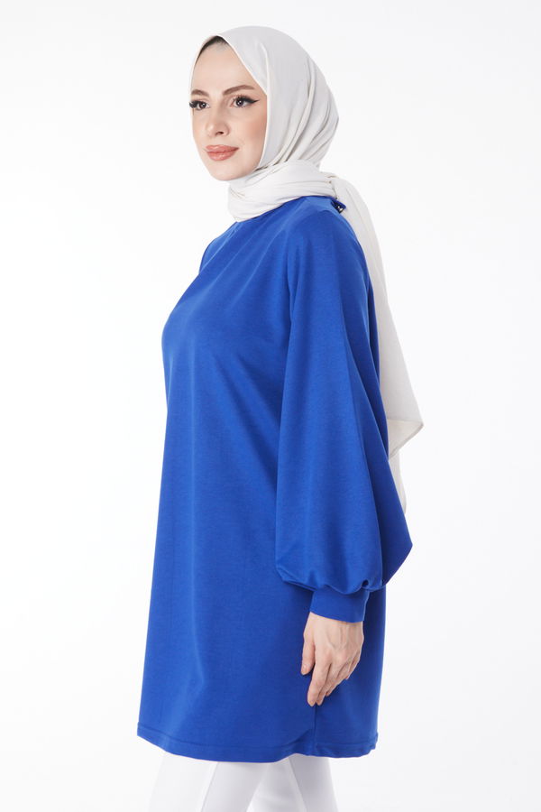Düz Hakim Yaka Kadın Mavi Sweatshirt - 13138 MAVİ