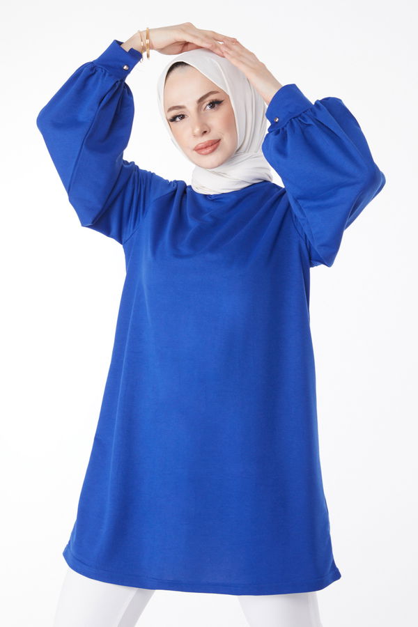 Düz Hakim Yaka Kadın Mavi Sweatshirt - 13138 MAVİ