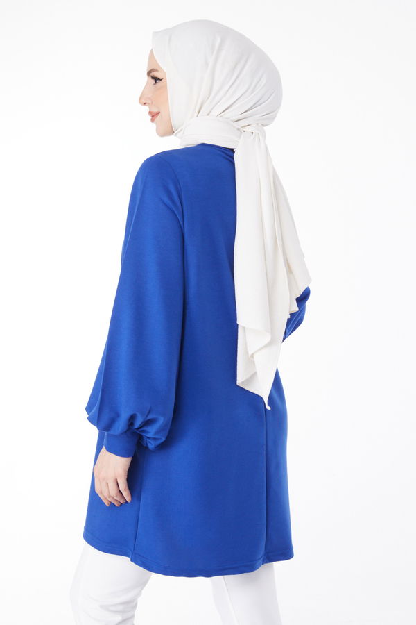 Düz Hakim Yaka Kadın Mavi Sweatshirt - 13138 MAVİ
