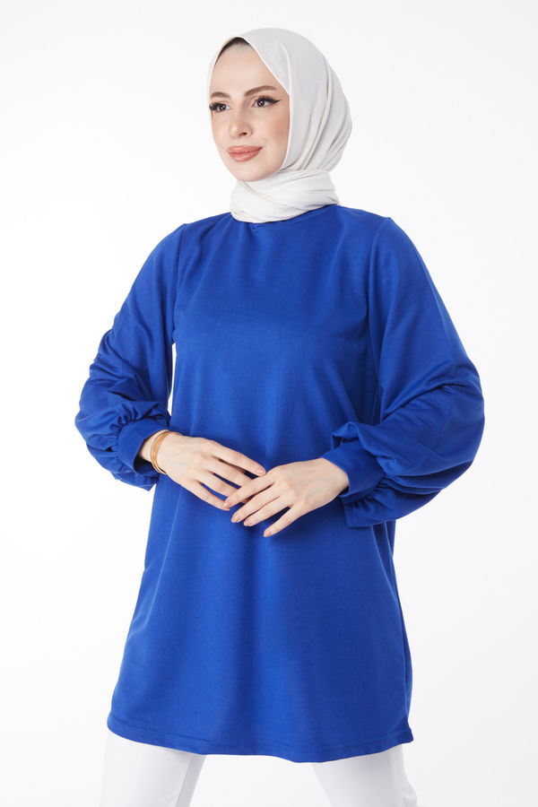 Düz Hakim Yaka Kadın Mavi Sweatshirt - 13138 MAVİ