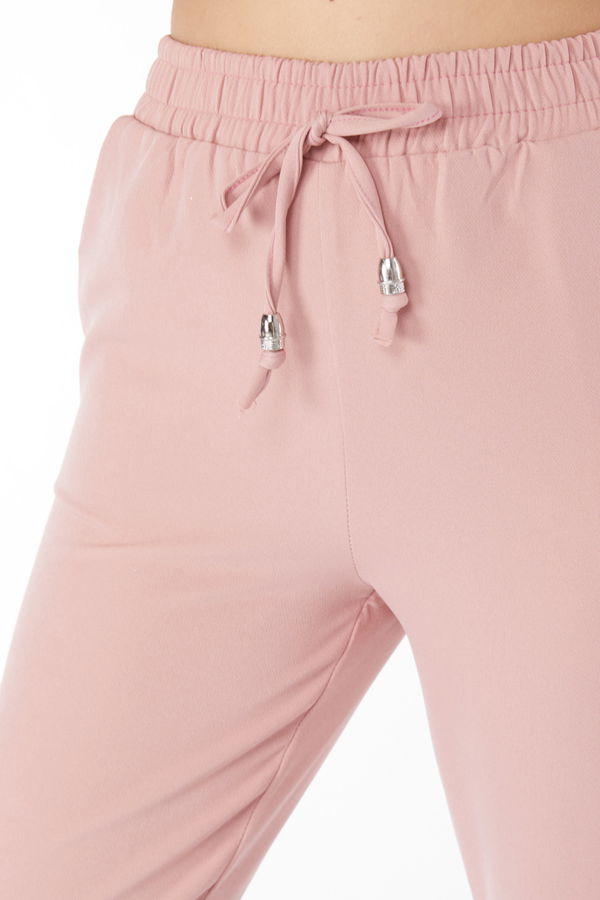 Düz Orta Kadın Pembe Spor Pantolon - 24141