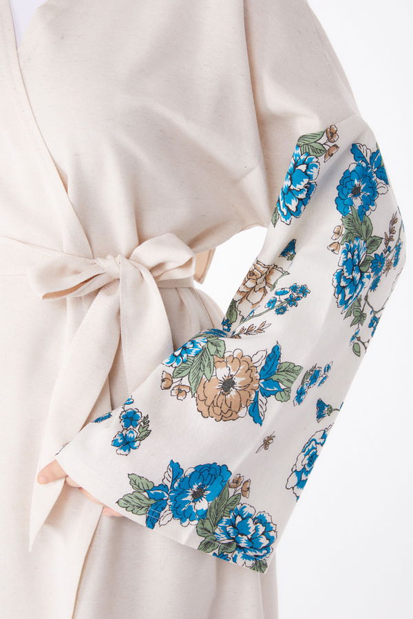 Düz Ceket Yaka Kadın Mavi Kimono Pantolon İkili Takım - 13192 MAVİ