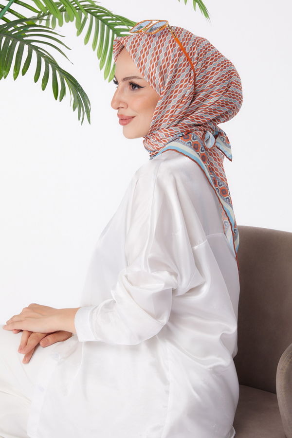 Düz Orta Kadın Kiremit Desenli Eşarp - 25974