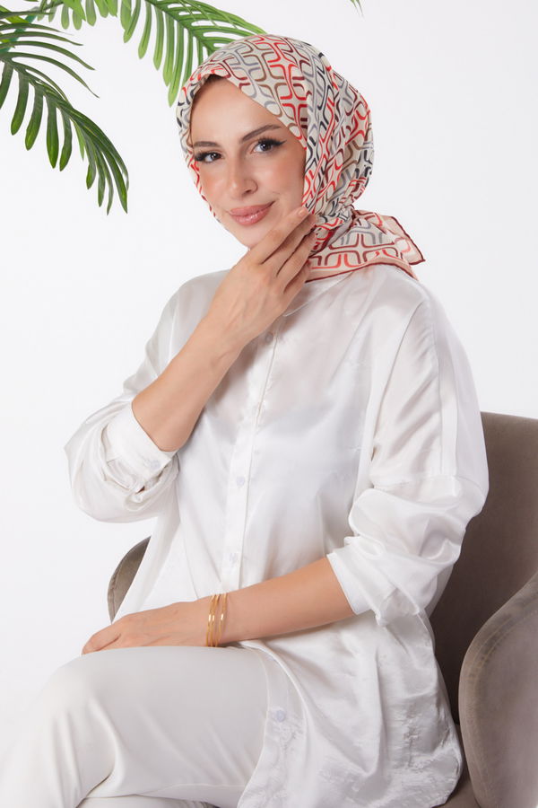 Düz Orta Kadın Bordo Desenli Eşarp - 25976
