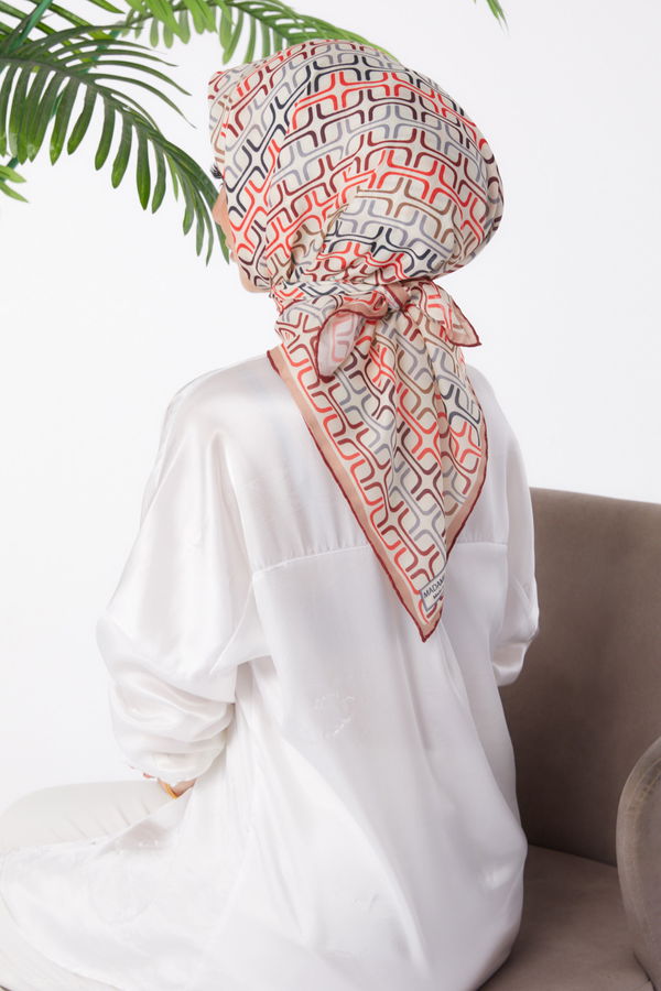 Düz Orta Kadın Bordo Desenli Eşarp - 25976