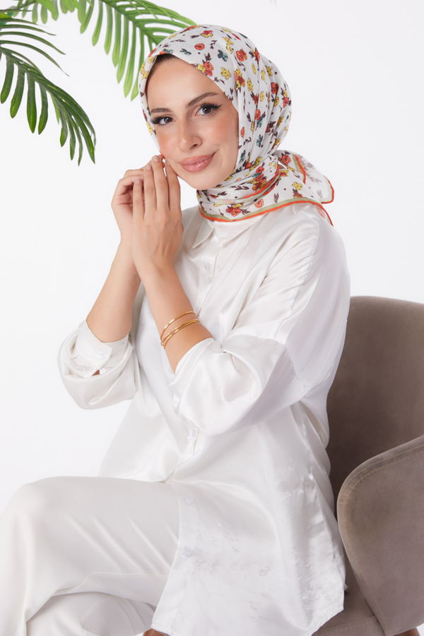 Düz Orta Kadın Kiremit Desenli Eşarp - 25978