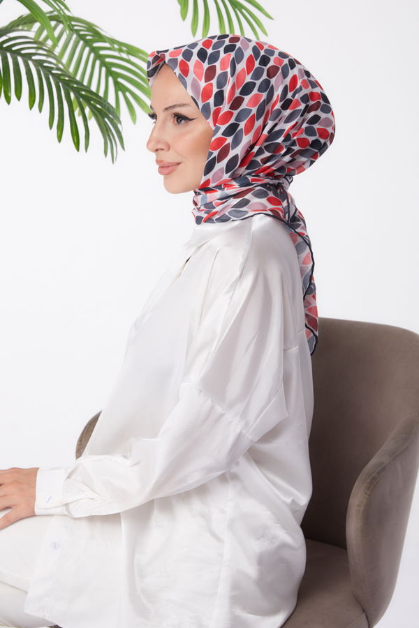 Düz Orta Kadın Fuşya Desenli Eşarp - 25971