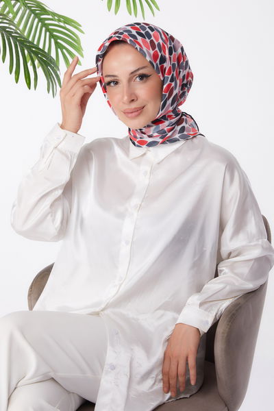 Düz Orta Kadın Fuşya Desenli Eşarp - 25971