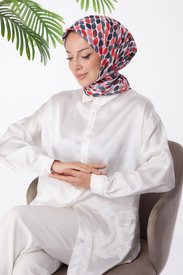 Düz Orta Kadın Fuşya Desenli Eşarp - 25971