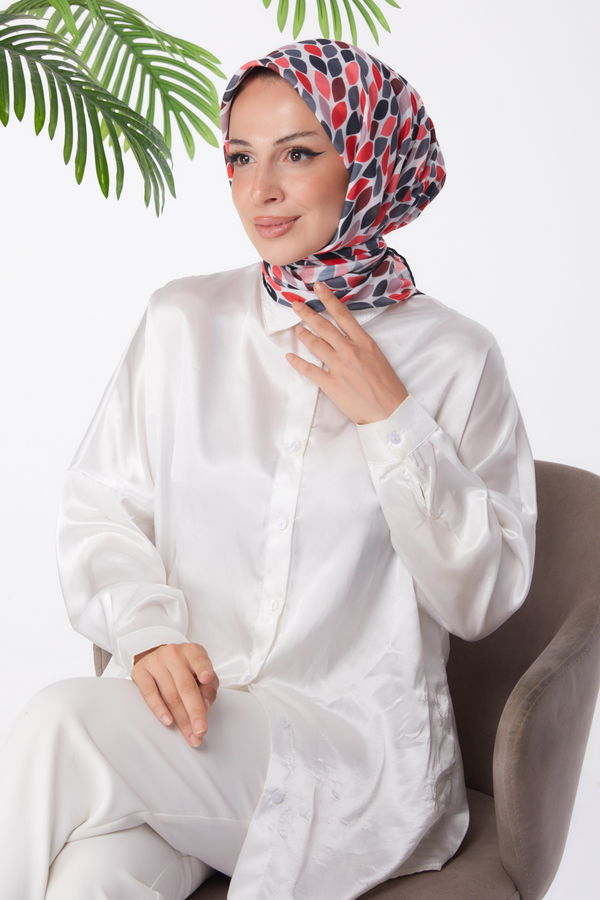 Düz Orta Kadın Fuşya Desenli Eşarp - 25971