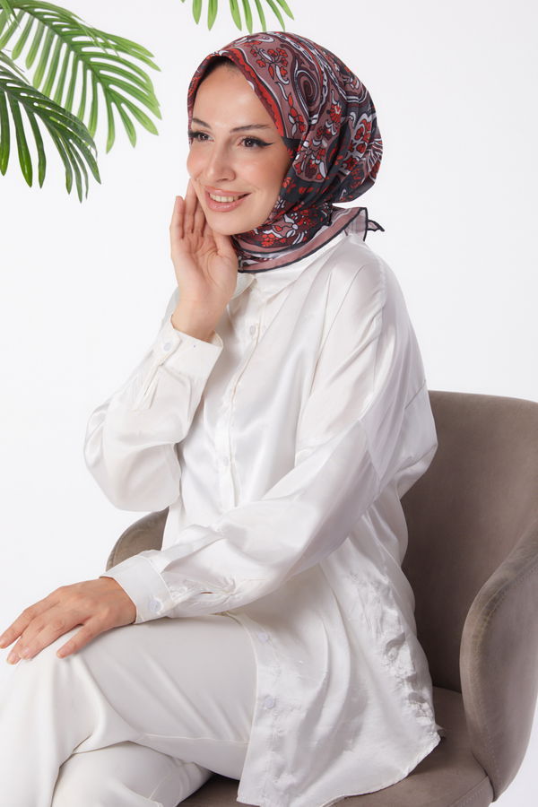 Düz Orta Kadın Bordo Desenli Eşarp - 26020