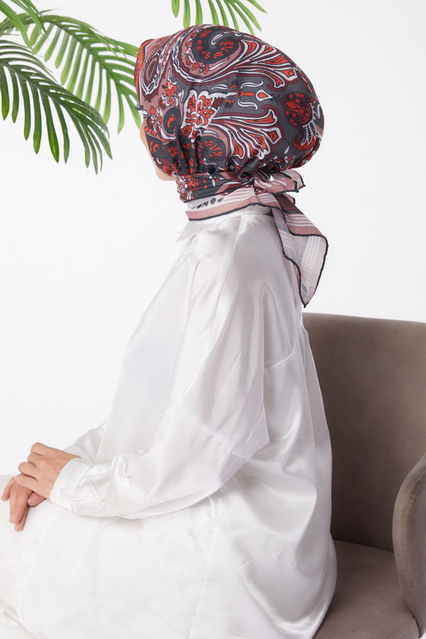 Düz Orta Kadın Bordo Desenli Eşarp - 26020