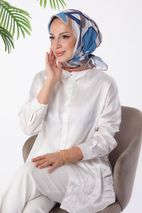 Düz Orta Kadın Kiremit Desenli Eşarp - 26019 KİREMİT