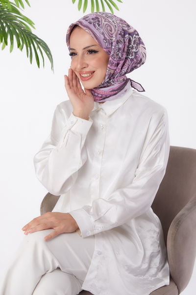 Düz Orta Kadın Mor Desenli Eşarp - 26020