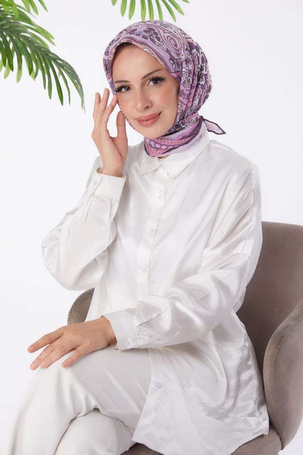 Düz Orta Kadın Mor Desenli Eşarp - 26020
