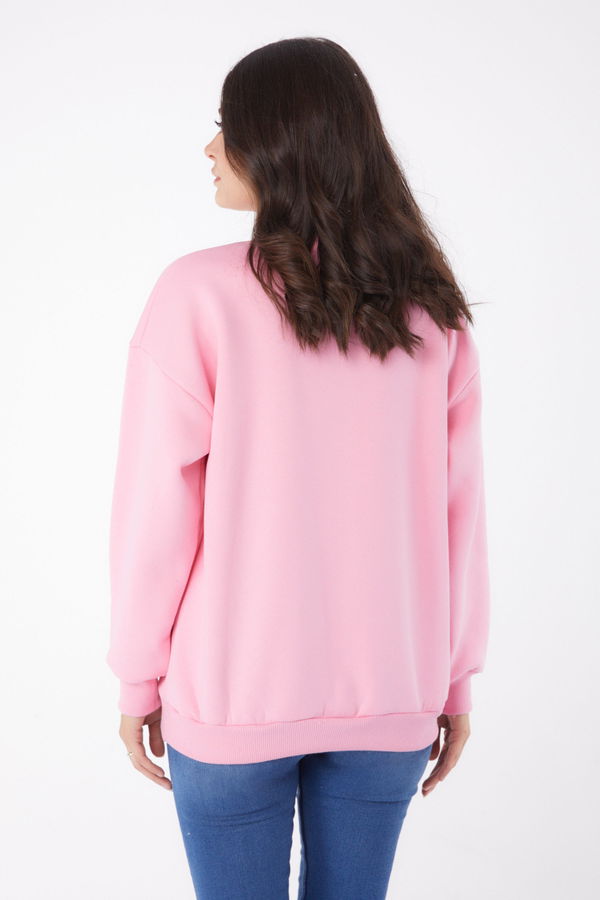 Düz Yarım Balıkçı Yaka Kadın Pembe Sweatshirt - 26047 PEMBE