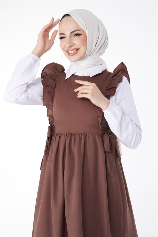 Düz Bisiklet Yaka Kadın Kahverengi Jile - 13282 KAHVERENGİ