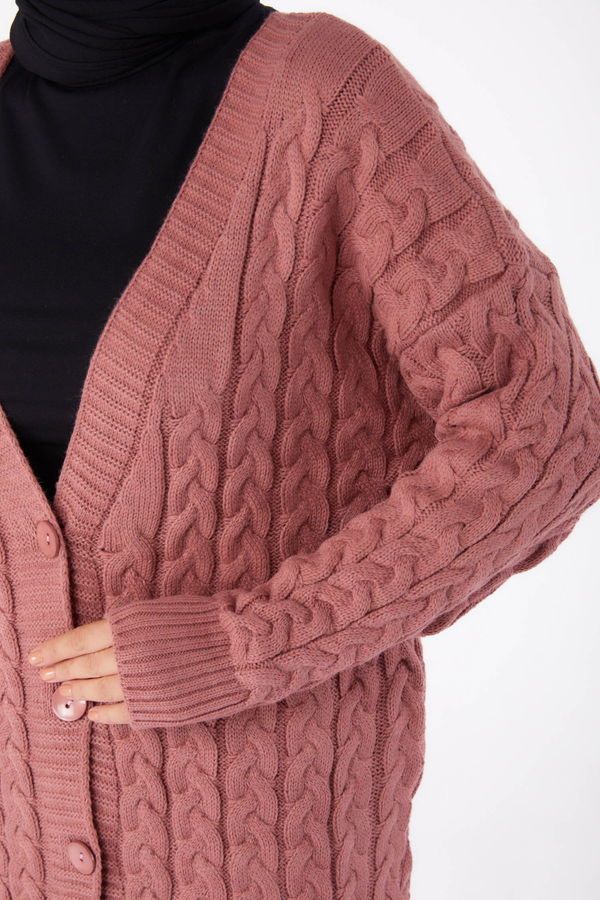 Düz Ceket Yaka Kadın Pembe Triko Hırka - 23093 PEMBE