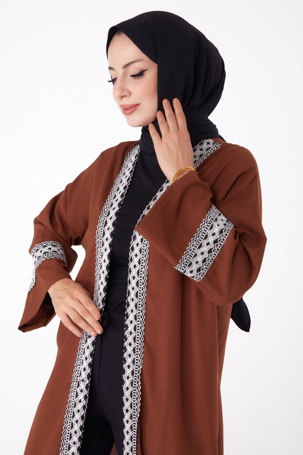 Düz Orta Kadın Kahverengi Kimono - 13296