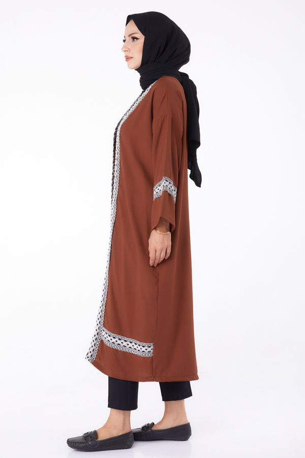 Düz Orta Kadın Kahverengi Kimono - 13296