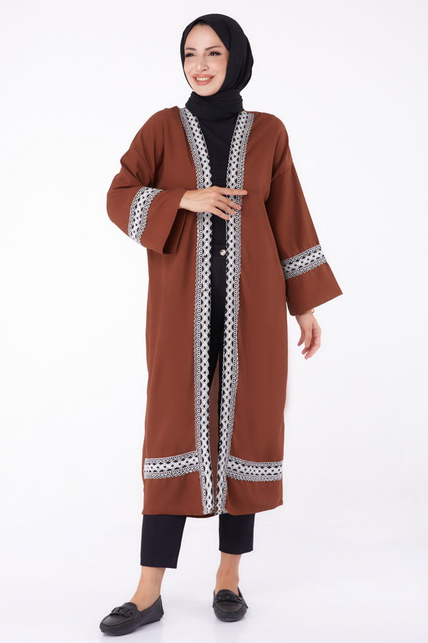 Düz Orta Kadın Kahverengi Kimono - 13296