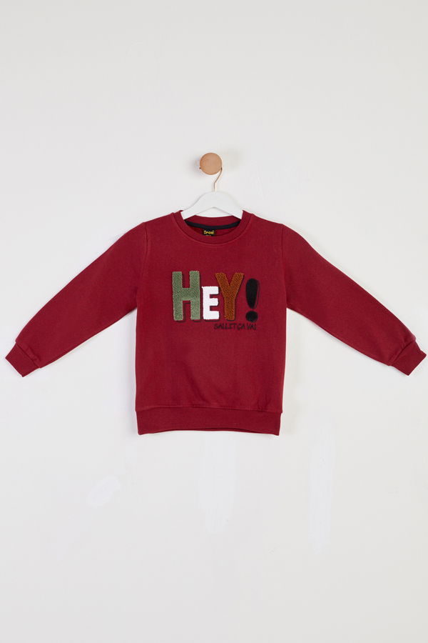 Erkek Çocuk Bordo Baskılı Sweatshirt - 26440