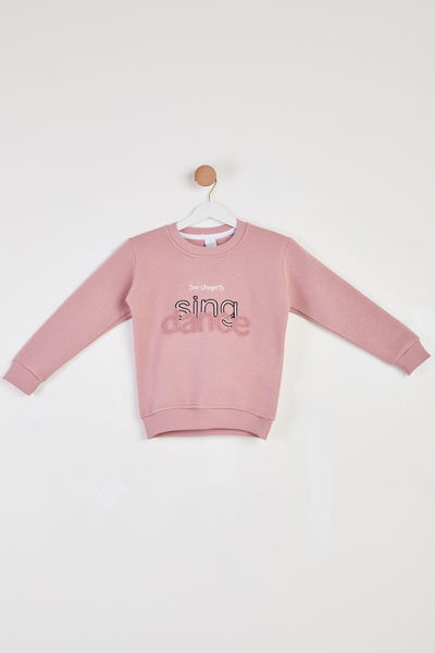 Kız Çocuk Pembe Nakışlı Sweatshirt - 26457