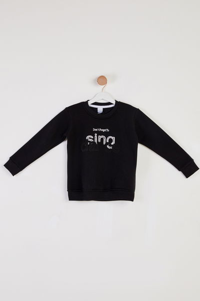 Kız Çocuk Siyah Nakışlı Sweatshirt - 26457