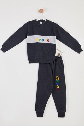 Erkek Çocuk Antrasit Baskılı Pijama Takımı - 26448