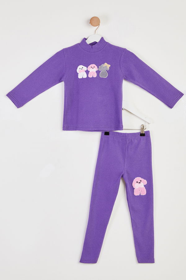 Kız Çocuk Mor Baskılı Pijama Takımı - 26443 MOR