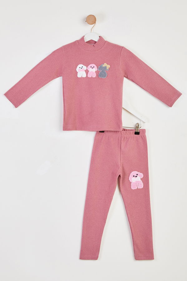 Kız Çocuk Pembe Baskılı Pijama Takımı - 26443 PEMBE