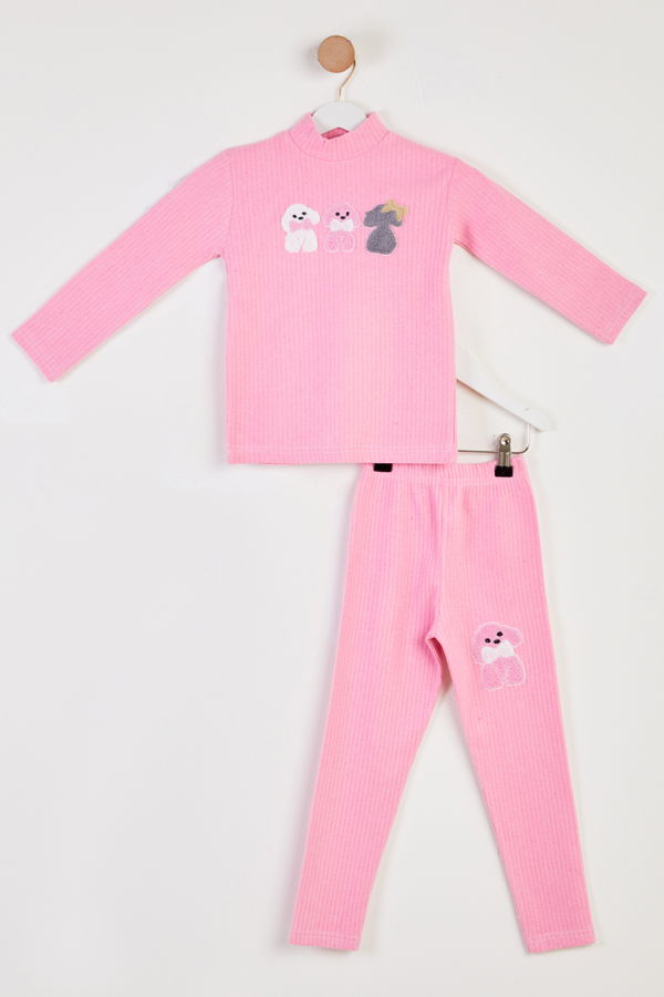 Kız Çocuk Pembe Baskılı Pijama Takımı - 26443 PEMBE