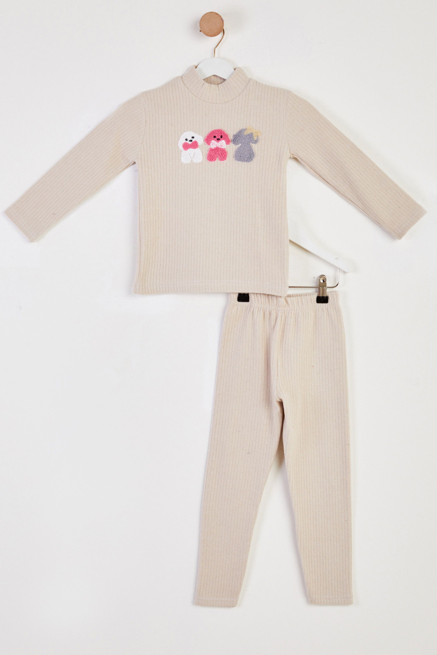 Kız Çocuk Bej Baskılı Pijama Takımı - 26443
