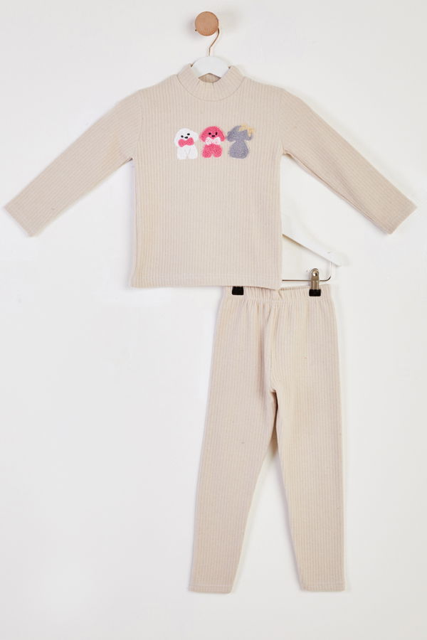 Kız Çocuk Bej Baskılı Pijama Takımı - 26443