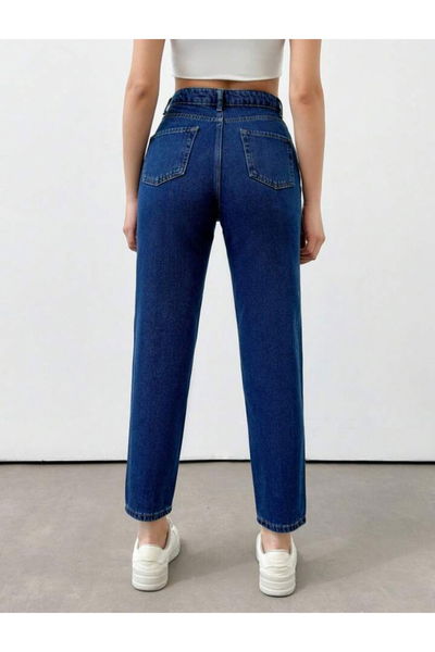 Düz Orta Kadın Mavi Slim Fit Mom Jeans - 13360