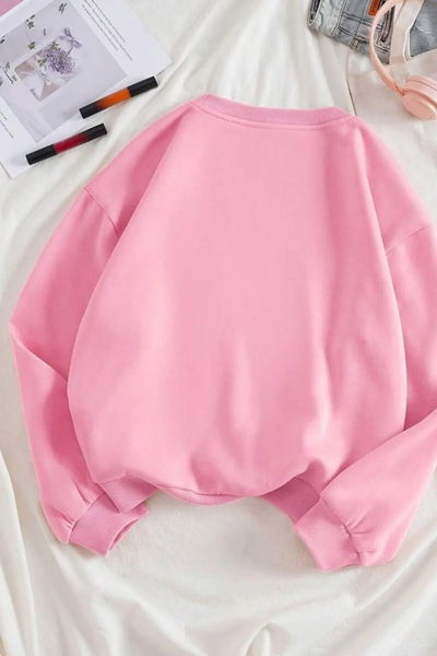 Düz Orta Kadın Pembe Sweatshirt - 26567