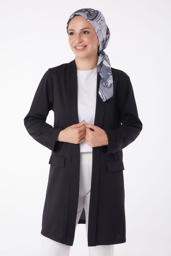 Düz Orta Kadın Siyah Hırka - 13260 SİYAH