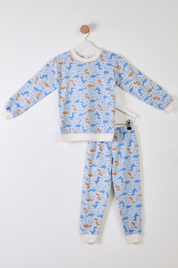 Kız Çocuk Mavi Baskılı Pijama Takımı - 26311 MAVİ