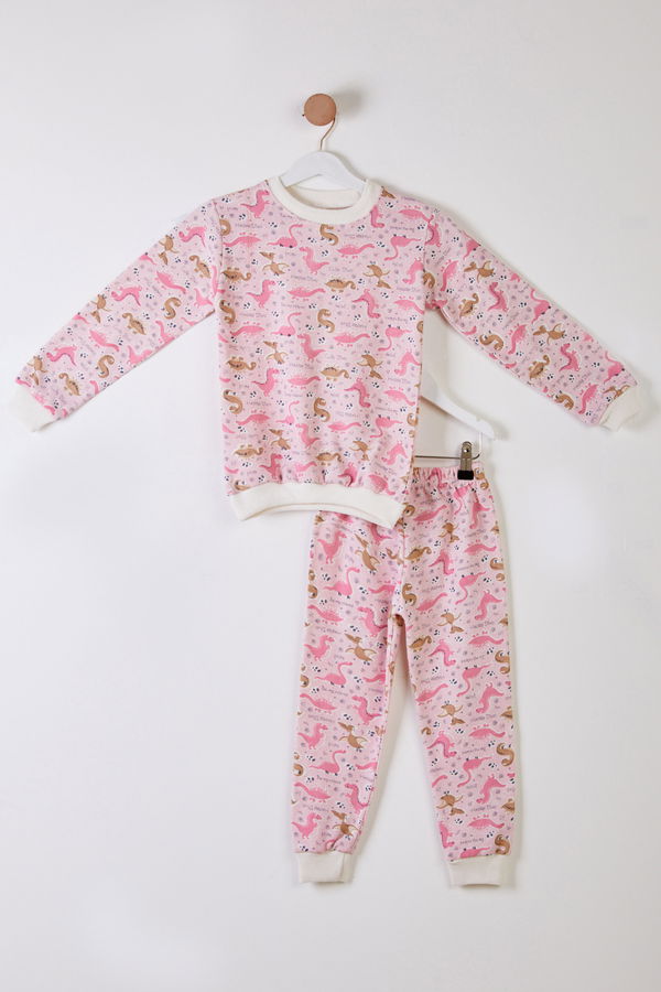 Kız Çocuk Pembe Baskılı Pijama Takımı - 26311