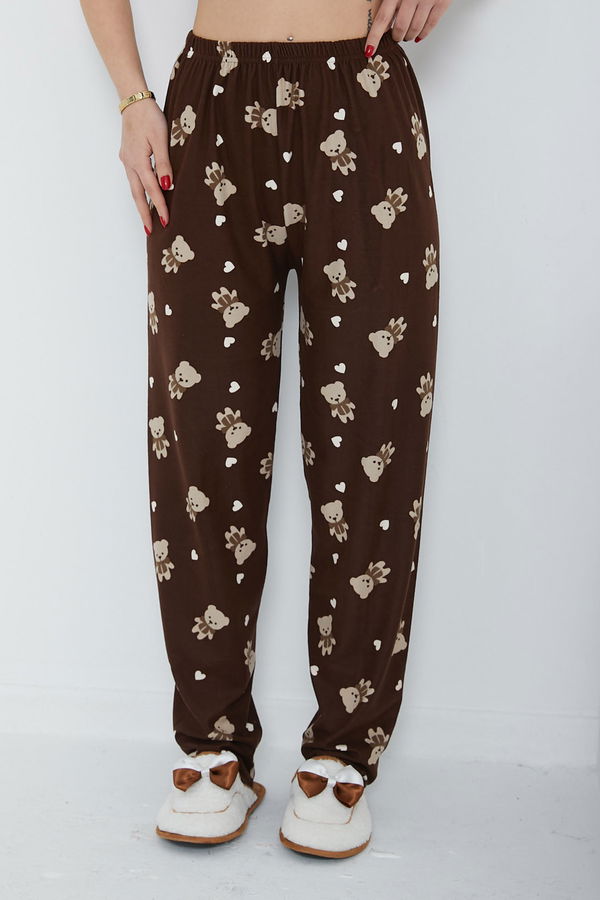 Düz Orta Kadın Kahverengi Desenli Pijama Altı - 26666