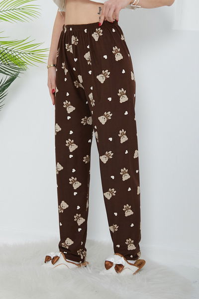 Düz Orta Kadın Kahverengi Desenli Pijama Altı - 26666