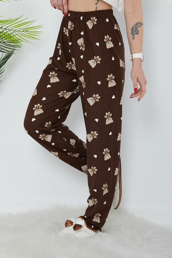 Düz Orta Kadın Kahverengi Desenli Pijama Altı - 26666