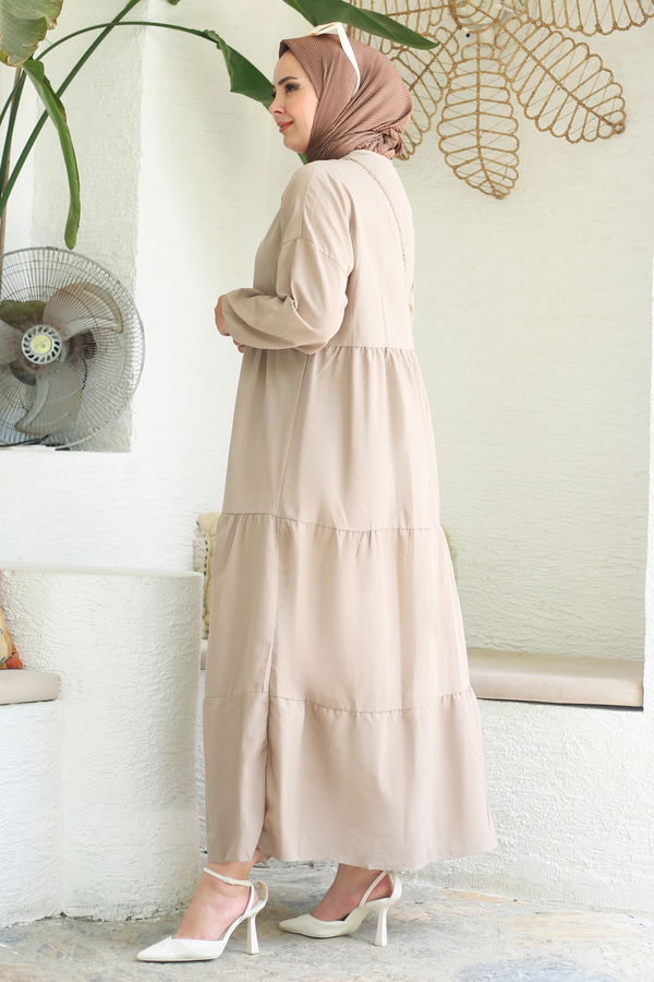 Büzgülü Pat Detaylı Elbise - 27293