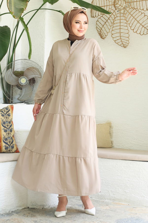 Büzgülü Pat Detaylı Elbise - 27293