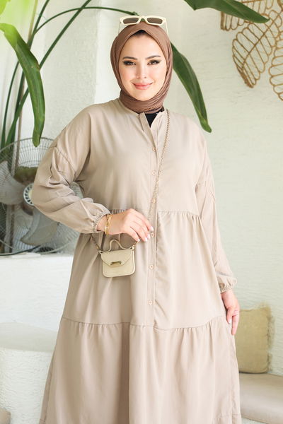 Büzgülü Pat Detaylı Elbise - 27293