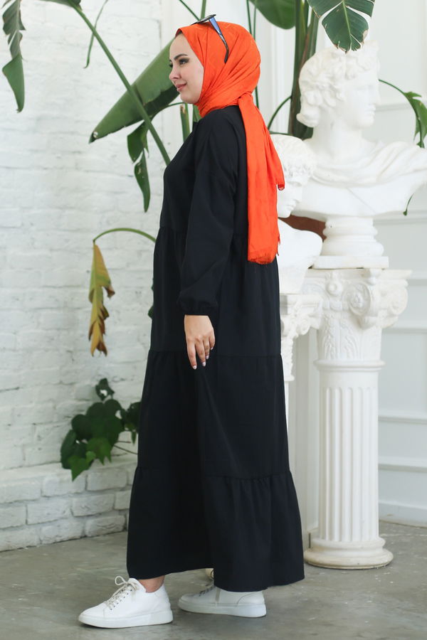 Büzgülü Pat Detaylı Elbise - 27293