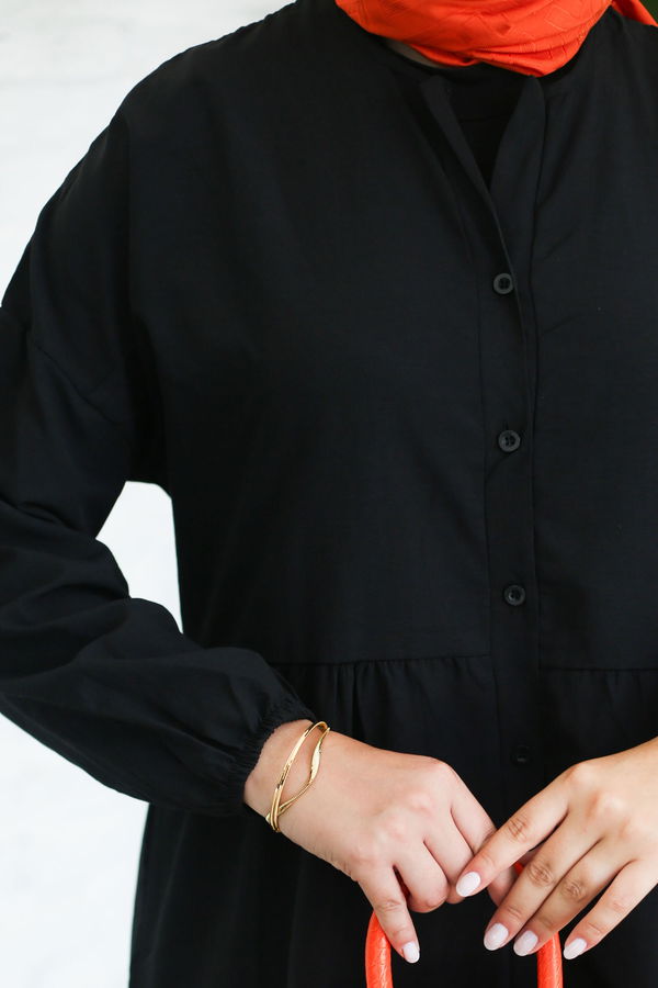 Büzgülü Pat Detaylı Elbise - 27293