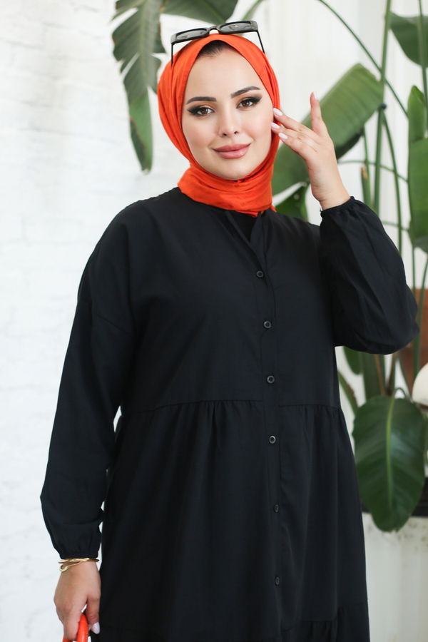 Büzgülü Pat Detaylı Elbise - 27293